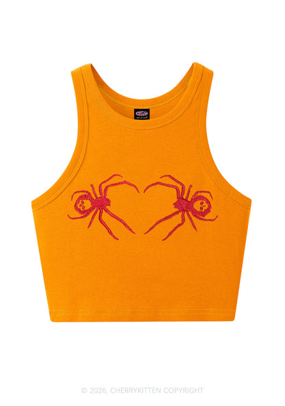 Embroidered Skull Spider Y2K Crop Tank Top Cherrykitten