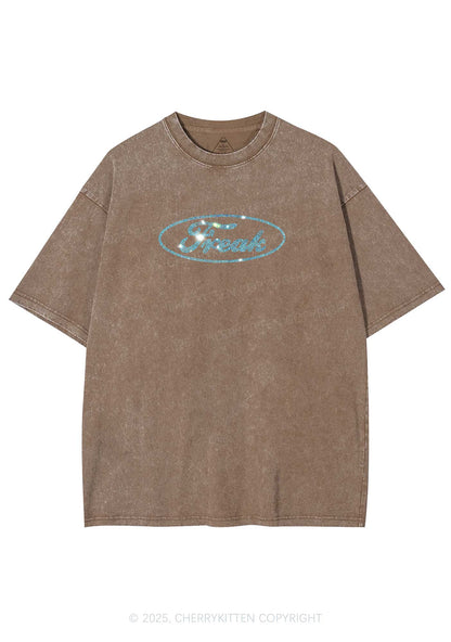 Rhinestone Oval Freak Y2K Shirts Washed Tee Cherrykitten