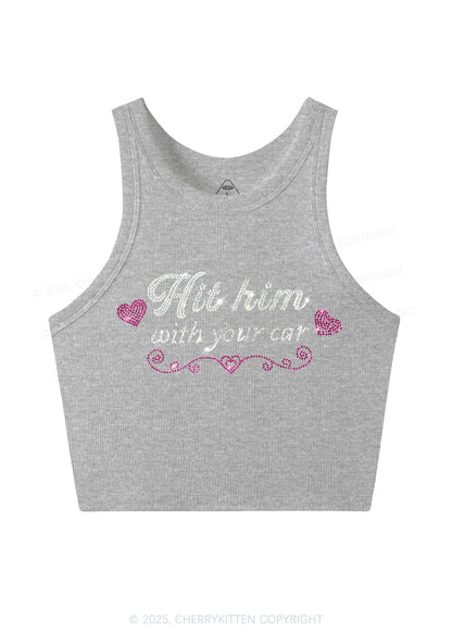 Rhinestone Hit Him Y2K Crop Tank Top Cherrykitten