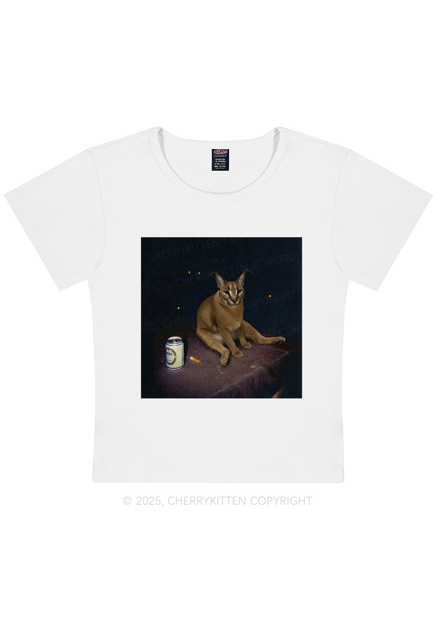 Drinking Floppa Y2K Baby Tee Cherrykitten