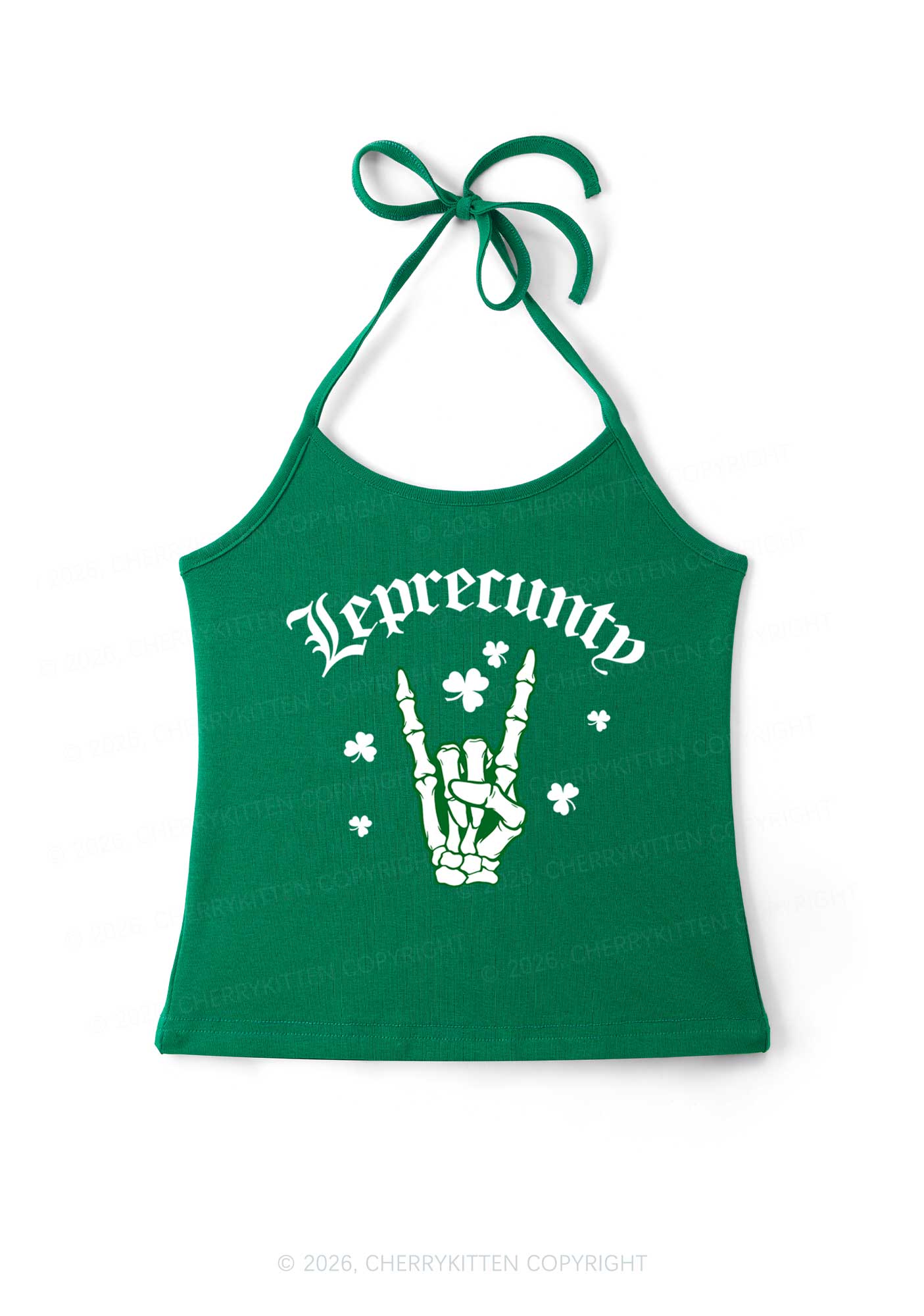 Leprecunty Skull St Patricks Y2K Halter Neck Cami Cherrykitten
