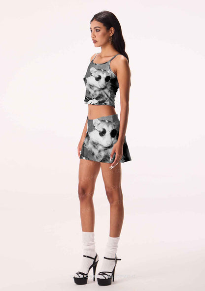 DJ Opossum Rock Y2K Print Mini Skirt Cherrykitten