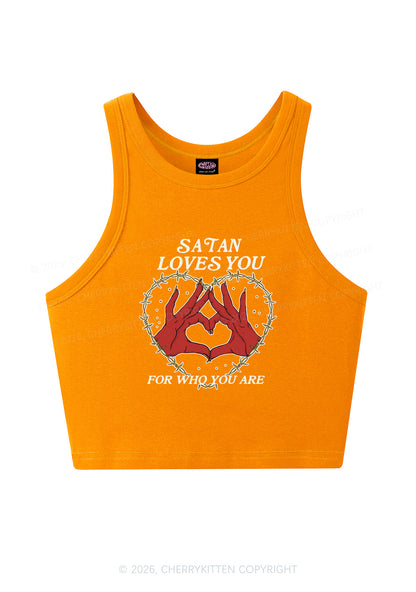 Satan Loves You Heart Halloween Y2K Crop Tank Top Cherrykitten