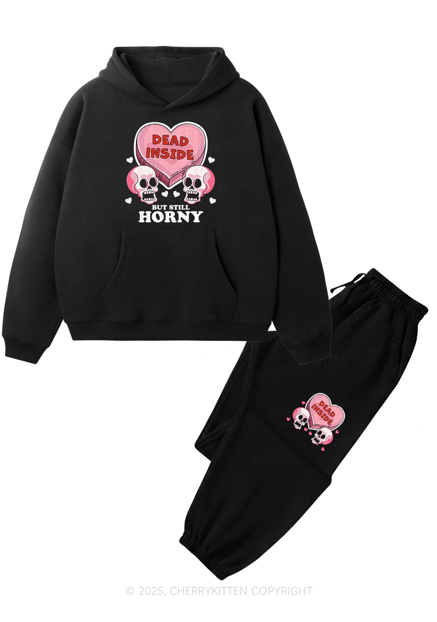 Halloween Dead Inside Y2K Fleece Hoodie Set Cherrykitten