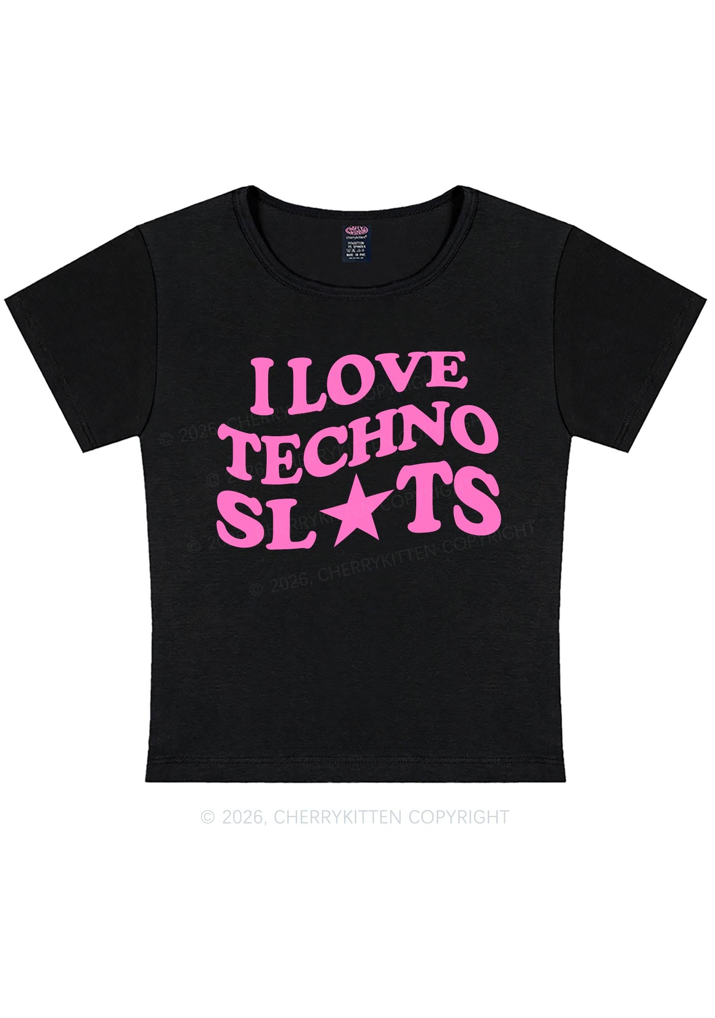 I Love Techno Slxts Y2K Baby Tee Cherrykitten
