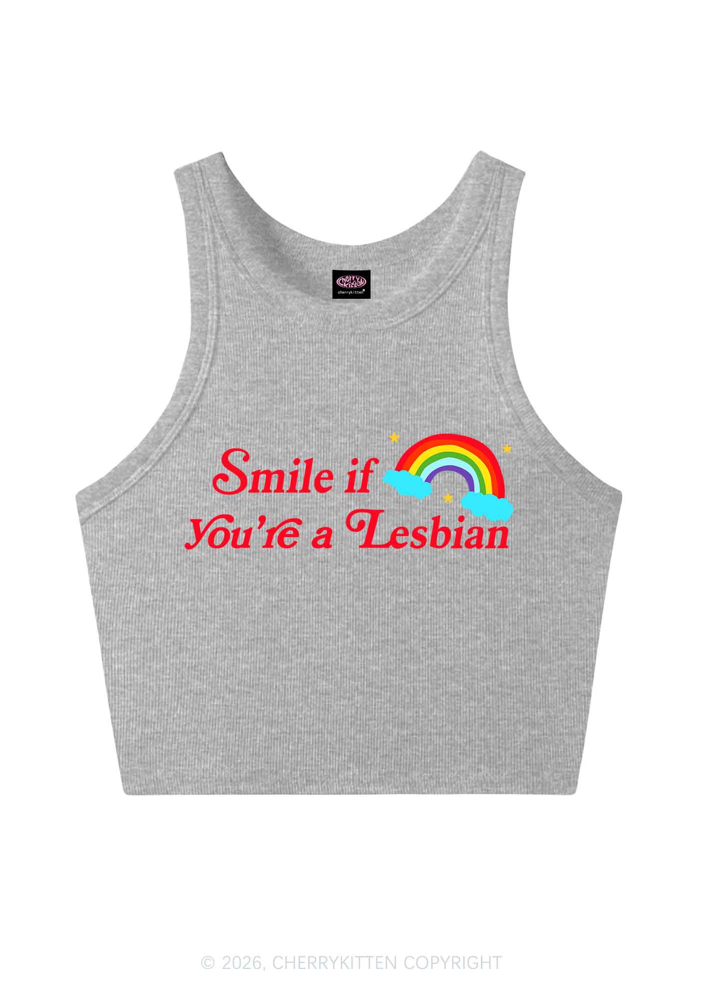 Smile If You Are Lesbian Pride Y2K Crop Tank Top Cherrykitten