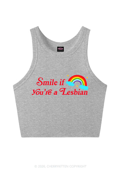 Smile If You Are Lesbian Pride Y2K Crop Tank Top Cherrykitten
