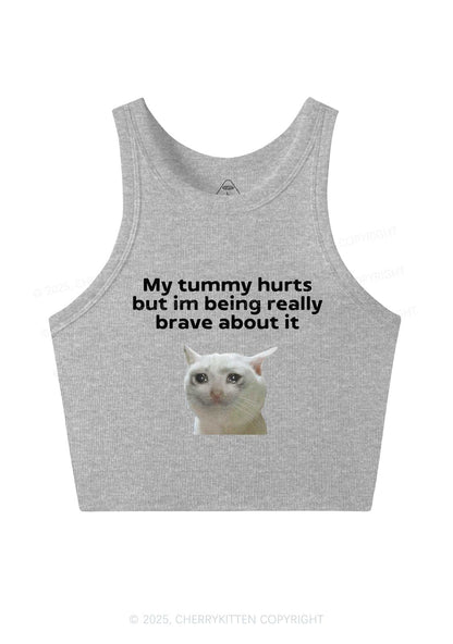 Cat Tummy Hurts Y2K Crop Tank Top Cherrykitten