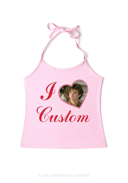 I Love Custom Photo Valentine's Day Y2K Halter Neck Cami Cherrykitten