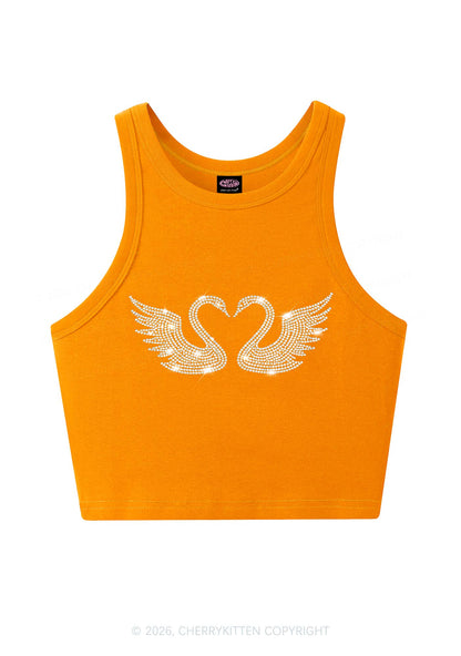 Rhinestone Swans Y2K Crop Tank Top Cherrykitten