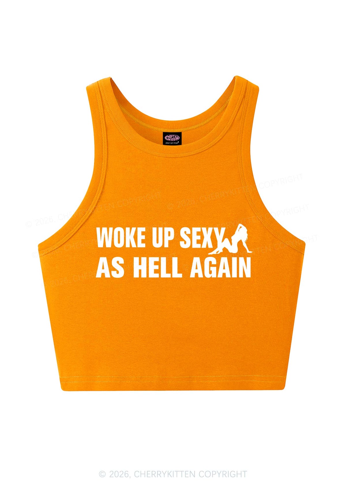 Woke Up As Hell Again Y2K Crop Tank Top Cherrykitten