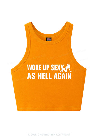 Woke Up As Hell Again Y2K Crop Tank Top Cherrykitten