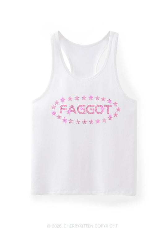 Rhinestone Pink Faggot Stars Pride Y2K Men Racerback Tank Top Cherrykitten