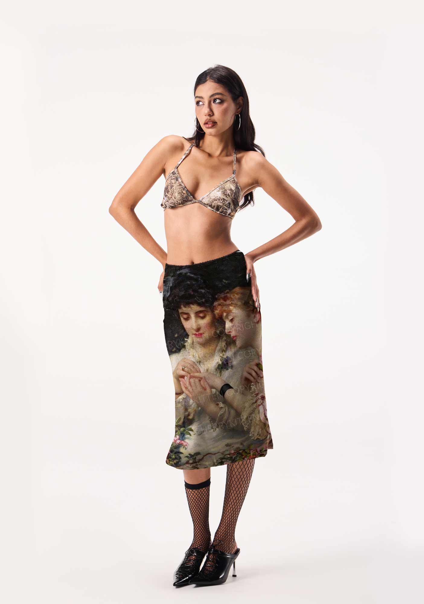 Vintage Victorian Women Art Pride Y2K Print Midi Skirt Cherrykitten