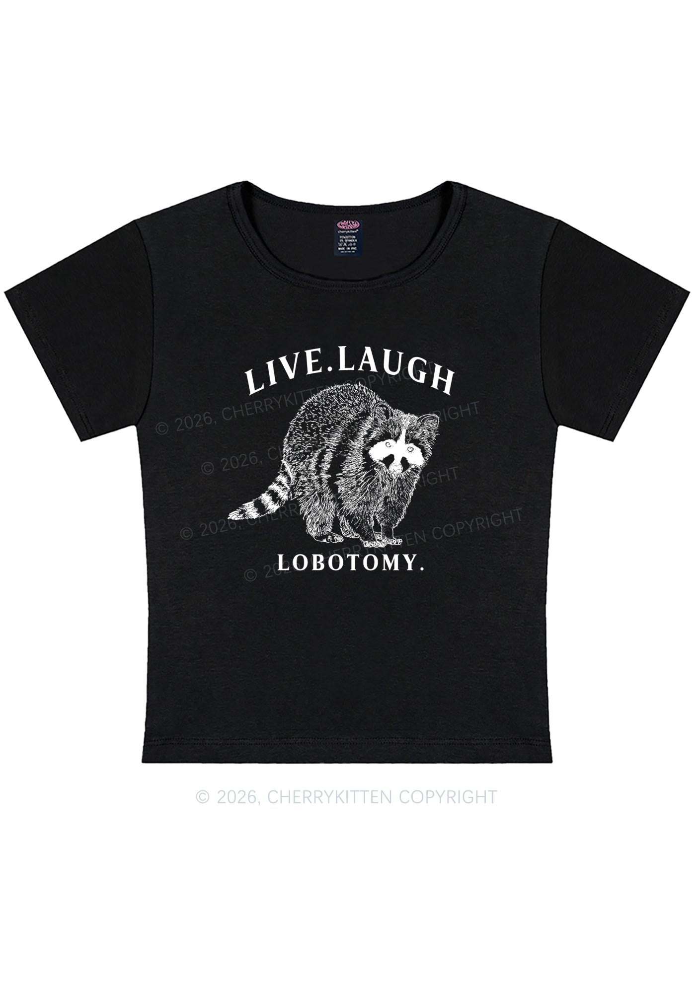 Live Laugh Lobotomy Raccoon Y2K Baby Tee Cherrykitten