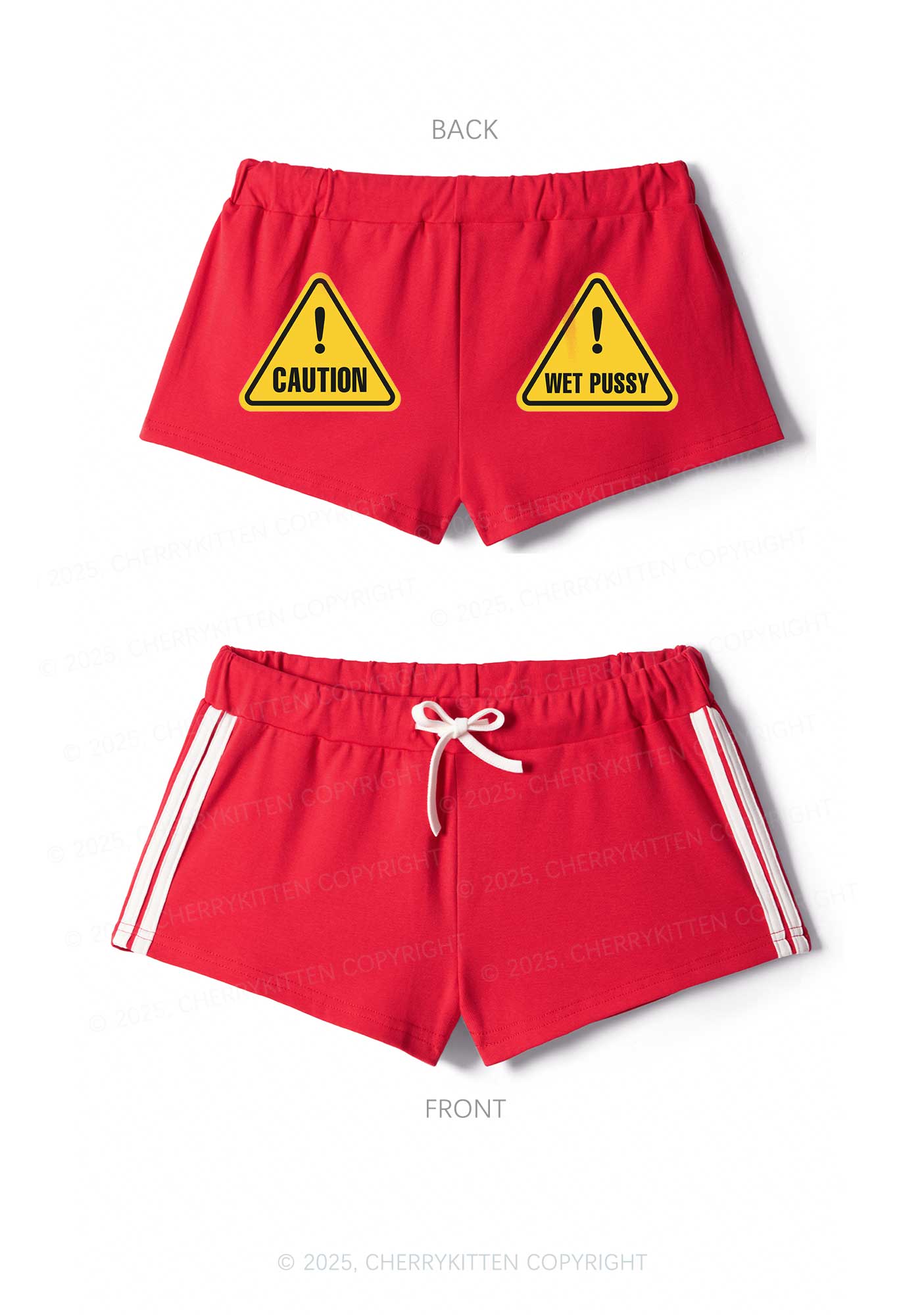 Caution Wet Puxxy Y2K Drawstring Mini Shorts Cherrykitten