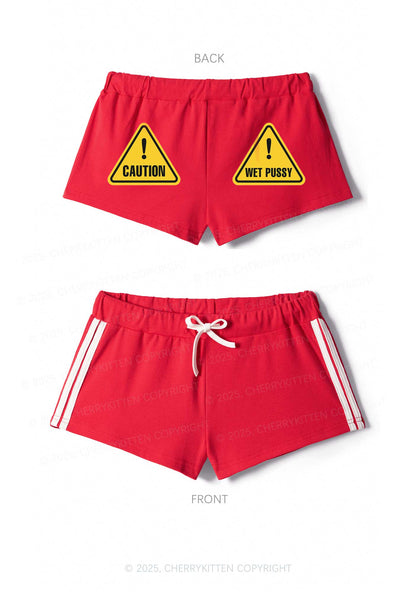 Caution Wet Puxxy Y2K Drawstring Mini Shorts Cherrykitten