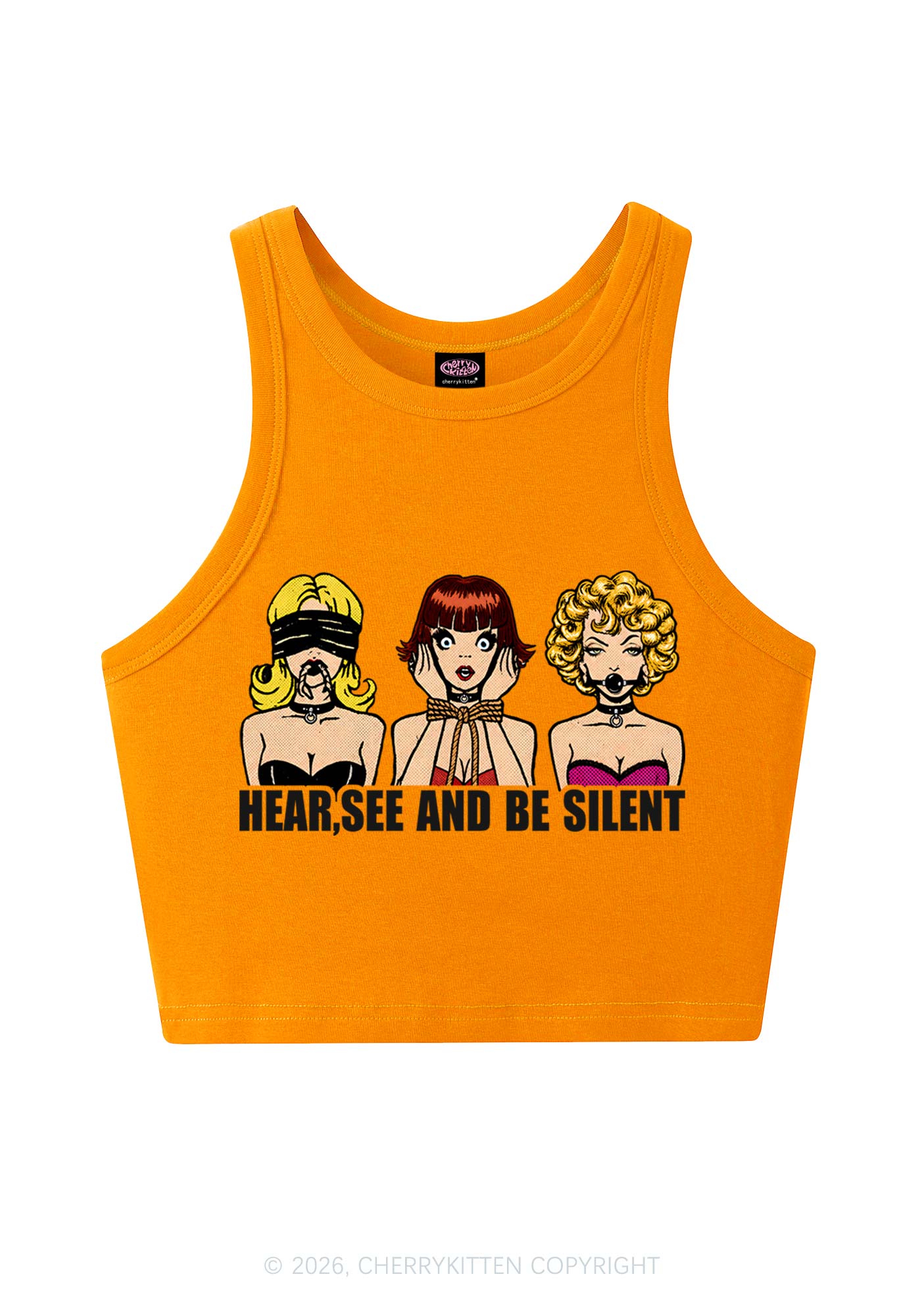 Hear See Be Silent Y2K Crop Tank Top Cherrykitten