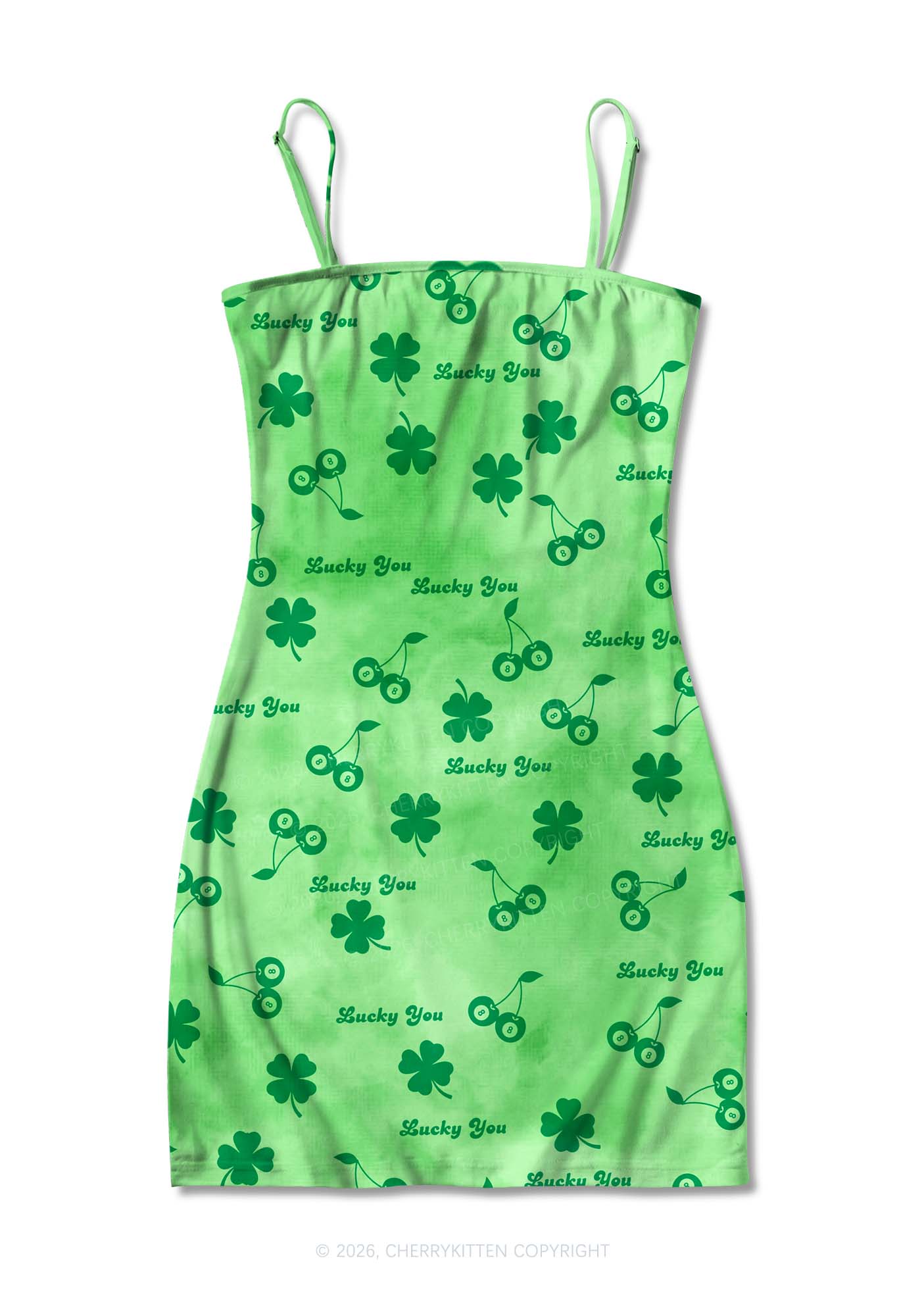 Lucky You Four Leaf Clover St Patricks Y2K Print Slip Dress Cherrykitten