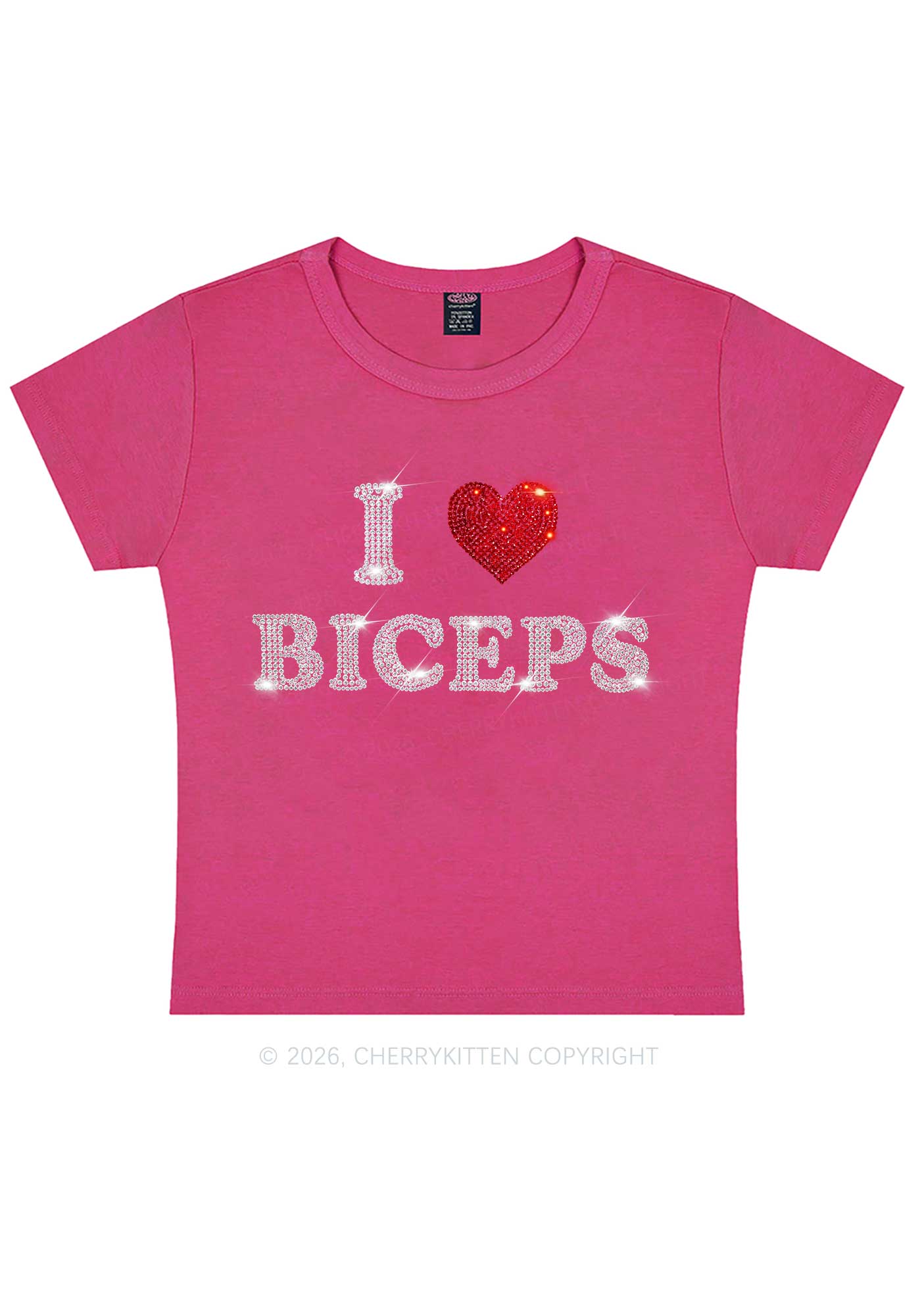 Rhinestone I Love Biceps Y2K Baby Tee Cherrykitten