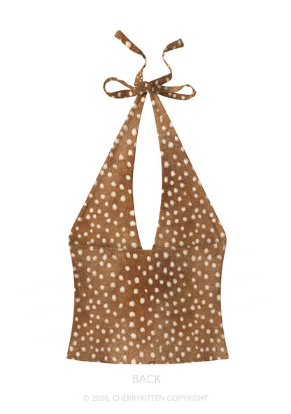 Angel Deer Spots Y2K Print Halter Deep V Neck Cami Cherrykitten