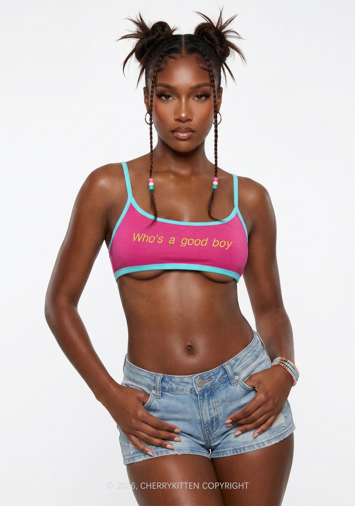 Embroidered Whos A Good Boy Y2K Super Crop Cami Cherrykitten