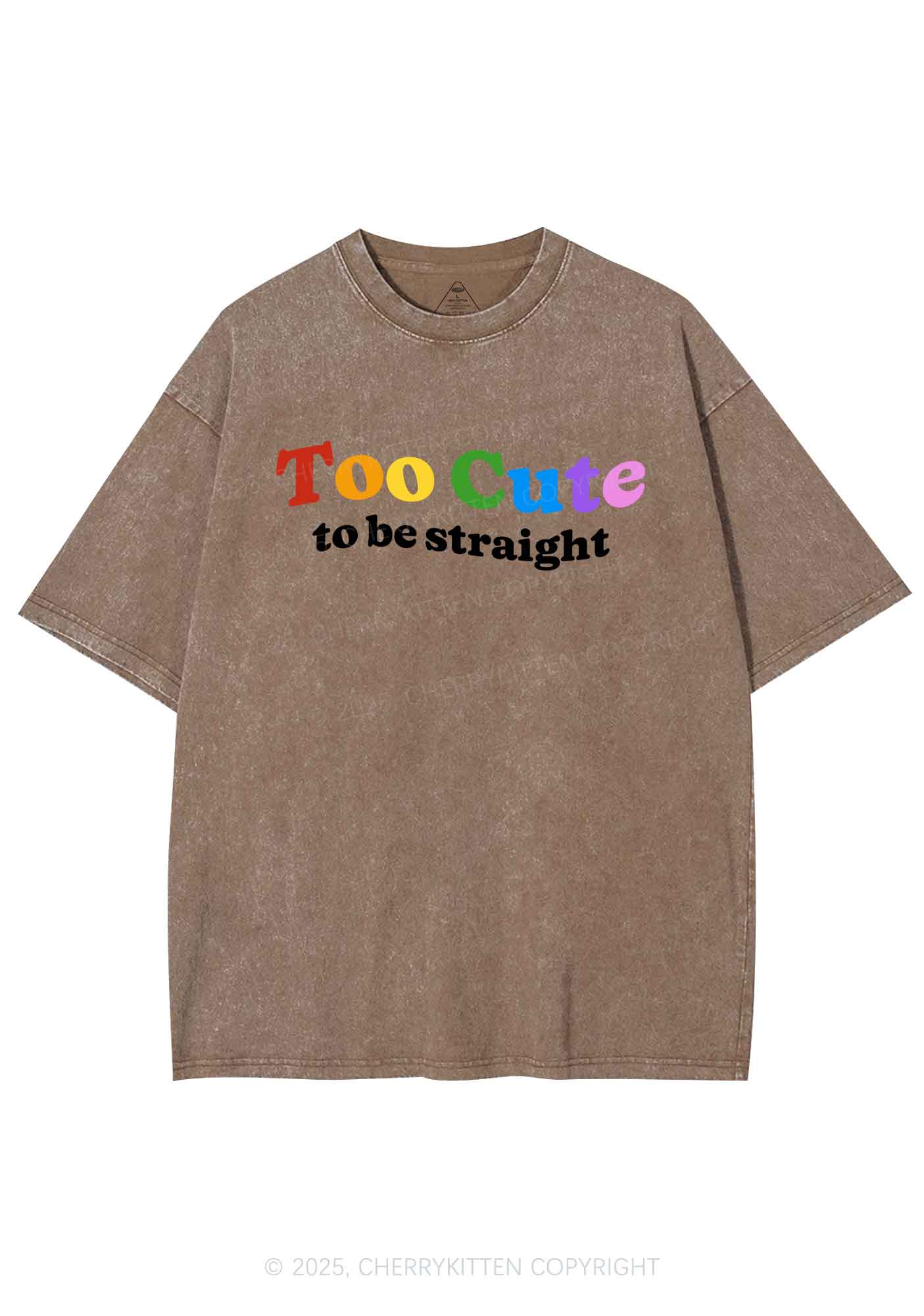 Too Cute To Be Straight Pride Y2K Shirts Washed Tee Cherrykitten