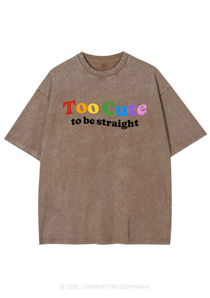 Too Cute To Be Straight Pride Y2K Shirts Washed Tee Cherrykitten