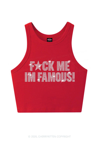 Rhinestone Fxxk Me Im Famous Y2K Crop Tank Top Cherrykitten