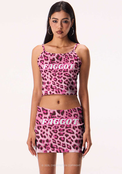 Pink Leopard Faggot Pride Y2K Print Cami Crop Top Cherrykitten