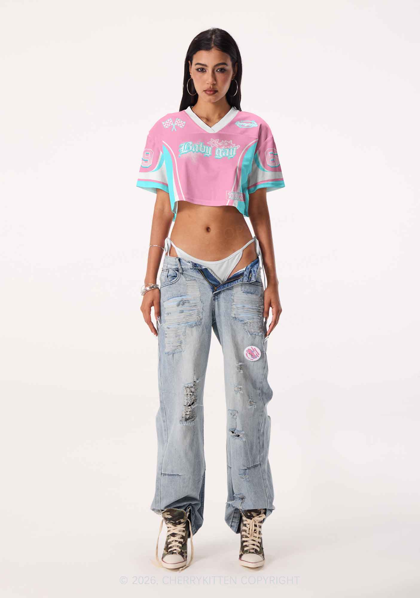 Baby Gay Pride Y2K Crop Sport Jersey Shirts Cherrykitten