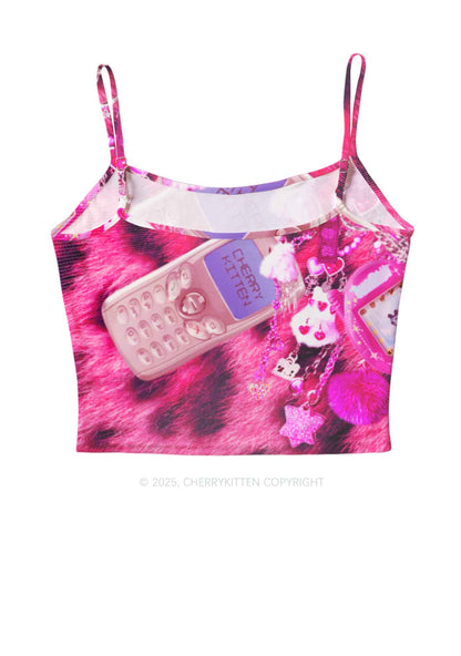 Pink Plush Phone Y2K Mesh Cami Tank Cherrykitten