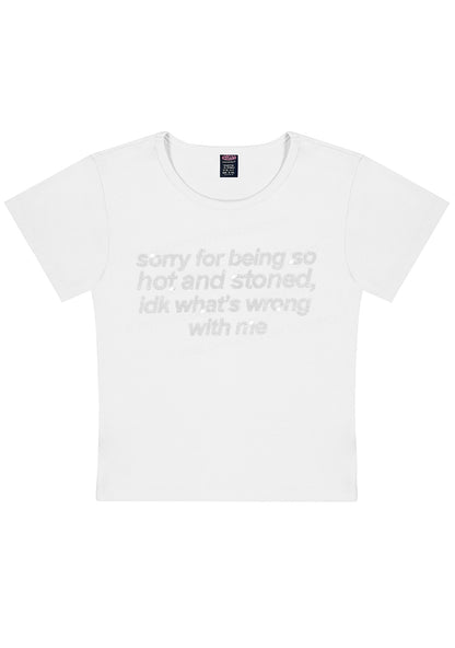 Rhinestone Sorry For Being Hot And Stoned Y2K Baby Tee Cherrykitten