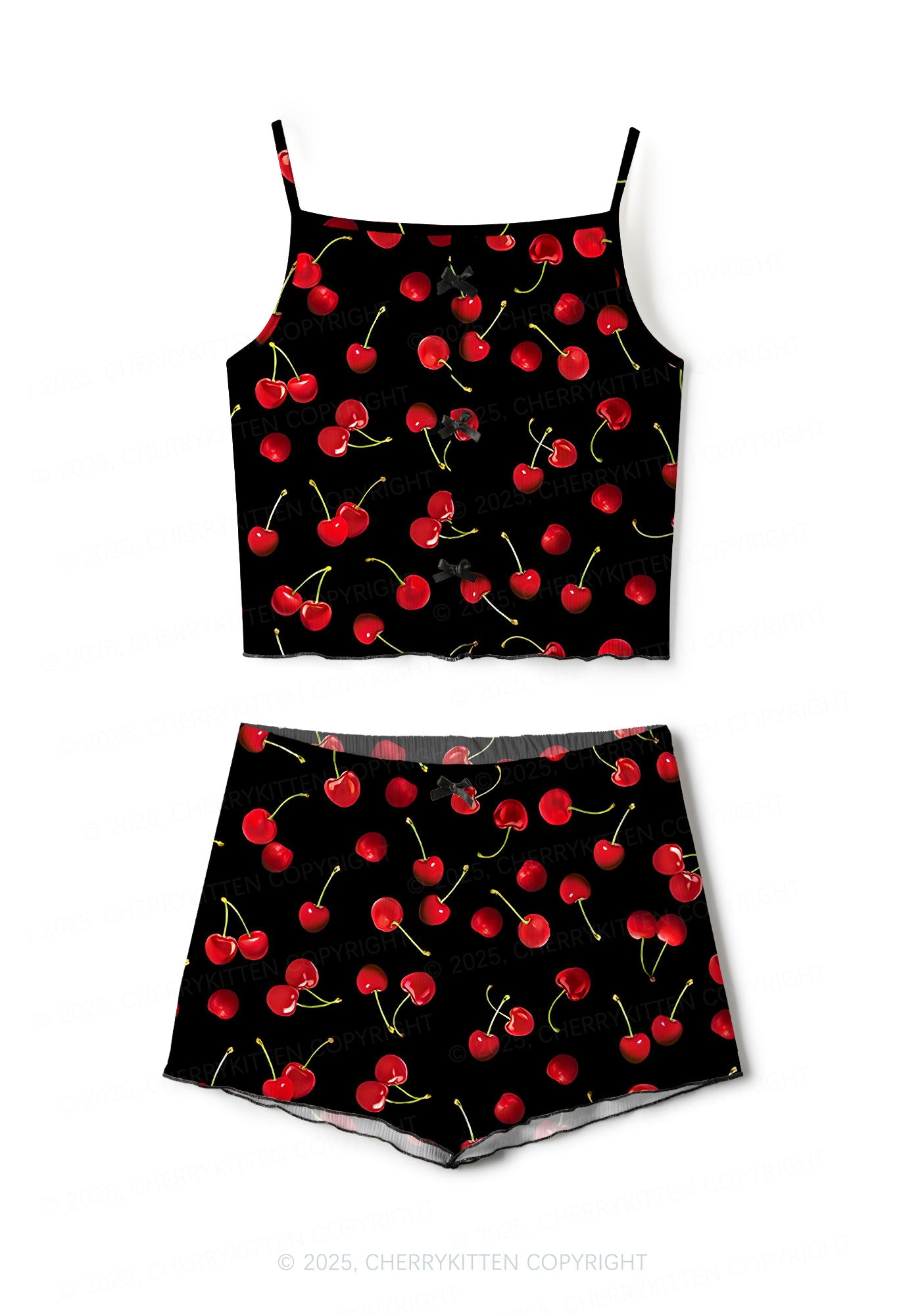 Black Cherry Valentine's Day Y2K Print Cami Shorts Pajama Set Cherrykitten