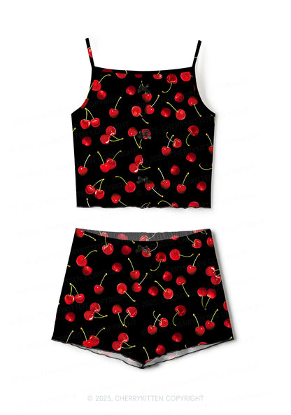 Black Cherry Valentine's Day Y2K Print Cami Shorts Pajama Set Cherrykitten