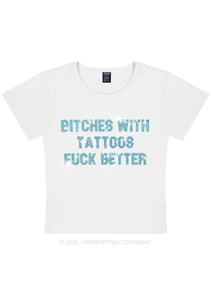 Curvy Rhinestone Bxxches With Tattoos Fxxk Better Y2K Baby Tee Cherrykitten