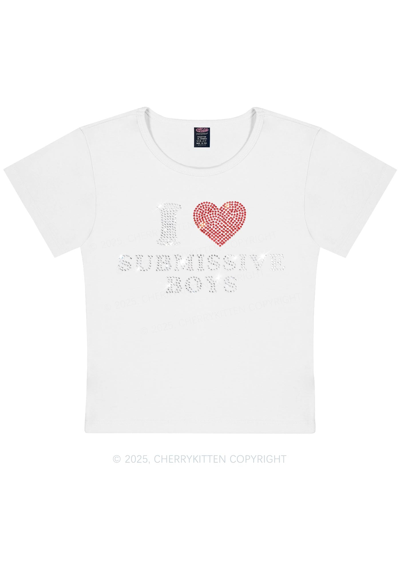 Rhinestone I Love S Boys Y2K Baby Tee Cherrykitten