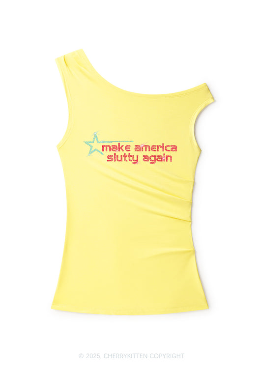 Rhinestone Make America Slxtty Again Y2K Off Shoulder Tank Top Cherrykitten