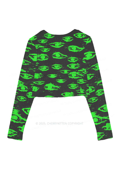 Glimmering Eyes Y2K Mesh Long Sleeve Crop Top Cherrykitten