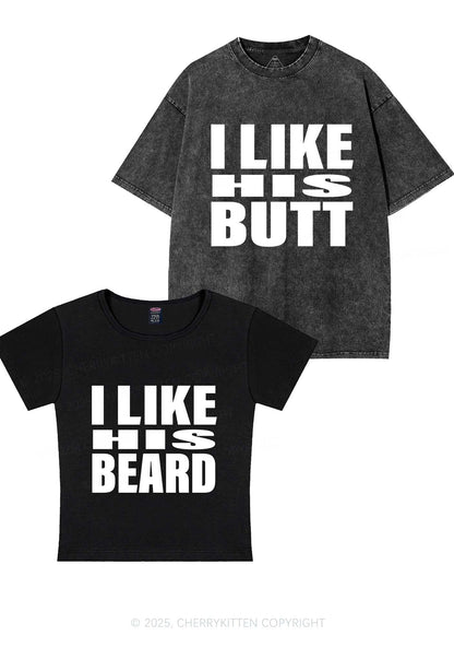 I Like His Beard Y2K Valentine's Day Couple Shirt Cherrykitten