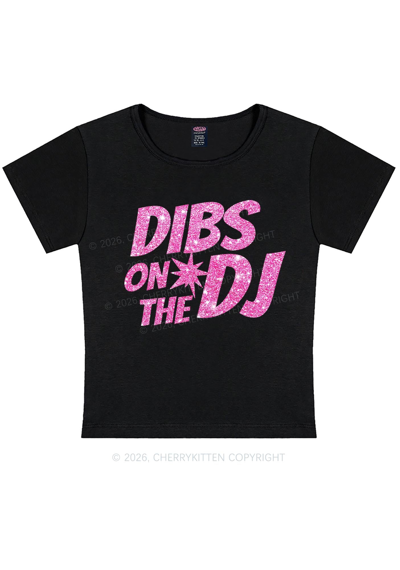 Glitter Dibs On The DJ Y2K Baby Tee Cherrykitten