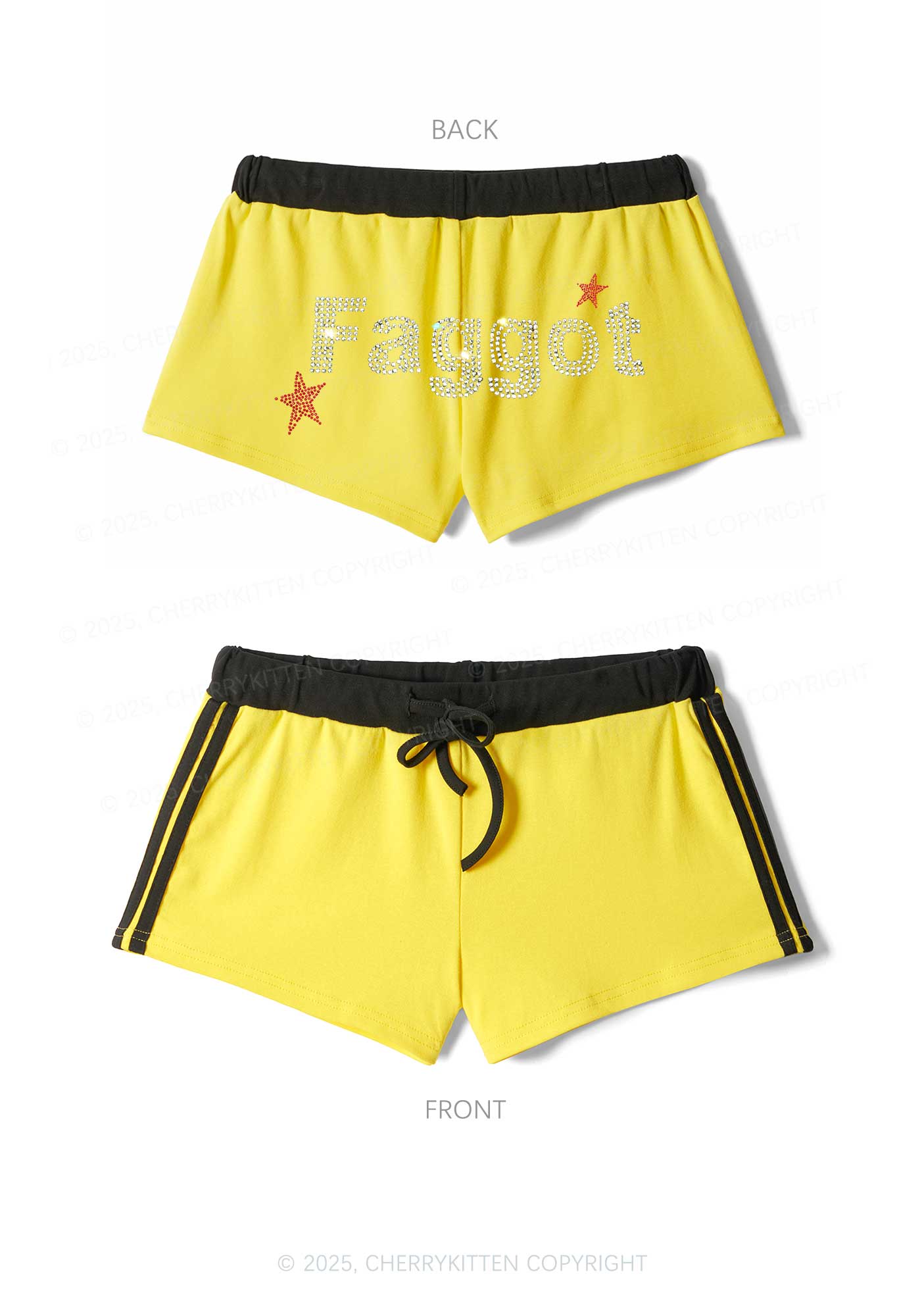 Rhinestone Faggot Pride Y2K Drawstring Mini Shorts Cherrykitten