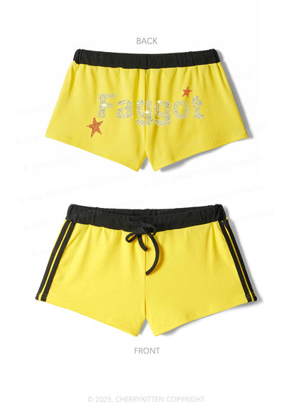 Rhinestone Faggot Pride Y2K Drawstring Mini Shorts Cherrykitten
