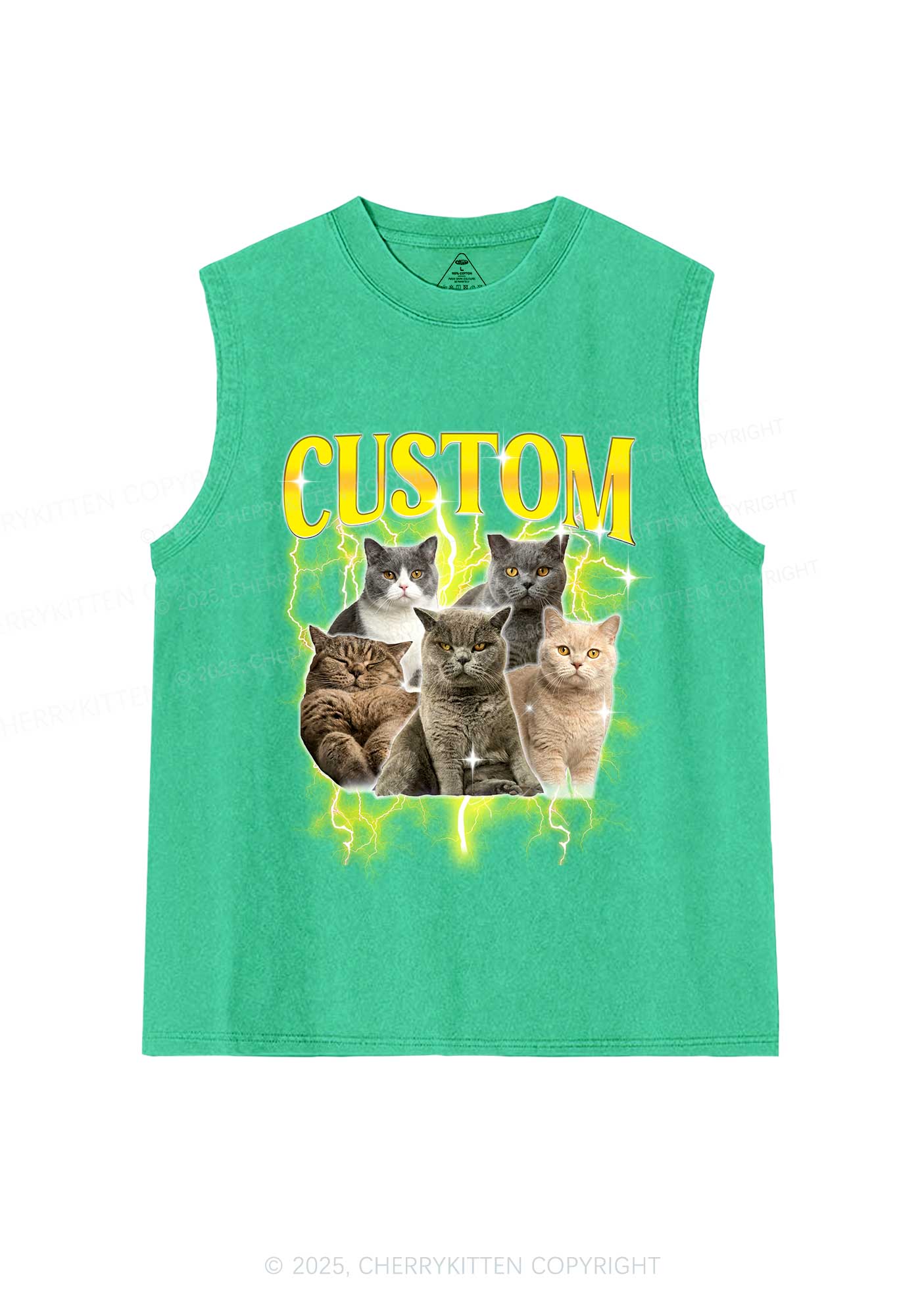 Custom Collage Pet Photo Y2K Washed Muscle Tank Cherrykitten