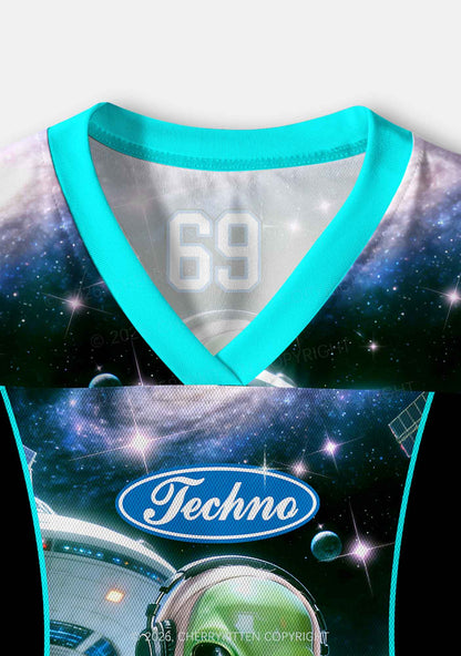 Techno Alien DJ Y2K Crop Sport Jersey Shirts Cherrykitten