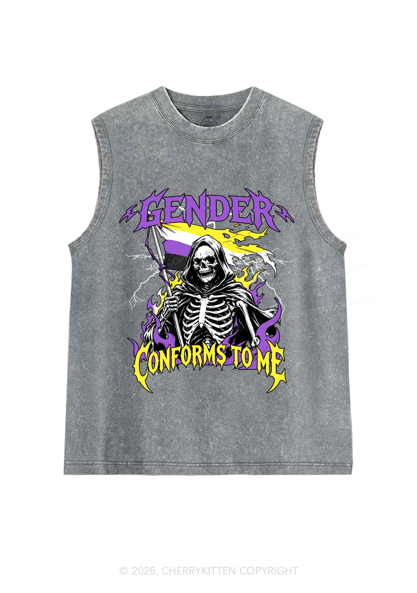 Gender Conforms To Me Pride Y2K Washed Muscle Tank Cherrykitten