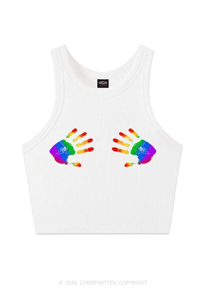 Rainbow Handprint Pride Y2K Crop Tank Top Cherrykitten