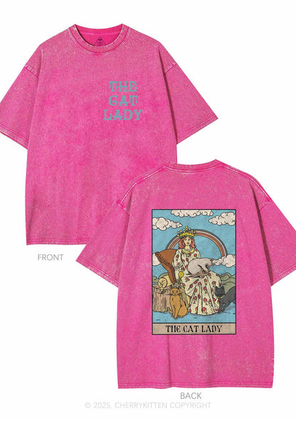 The Cat Lady Two Sides Y2K Shirts Washed Tee Cherrykitten