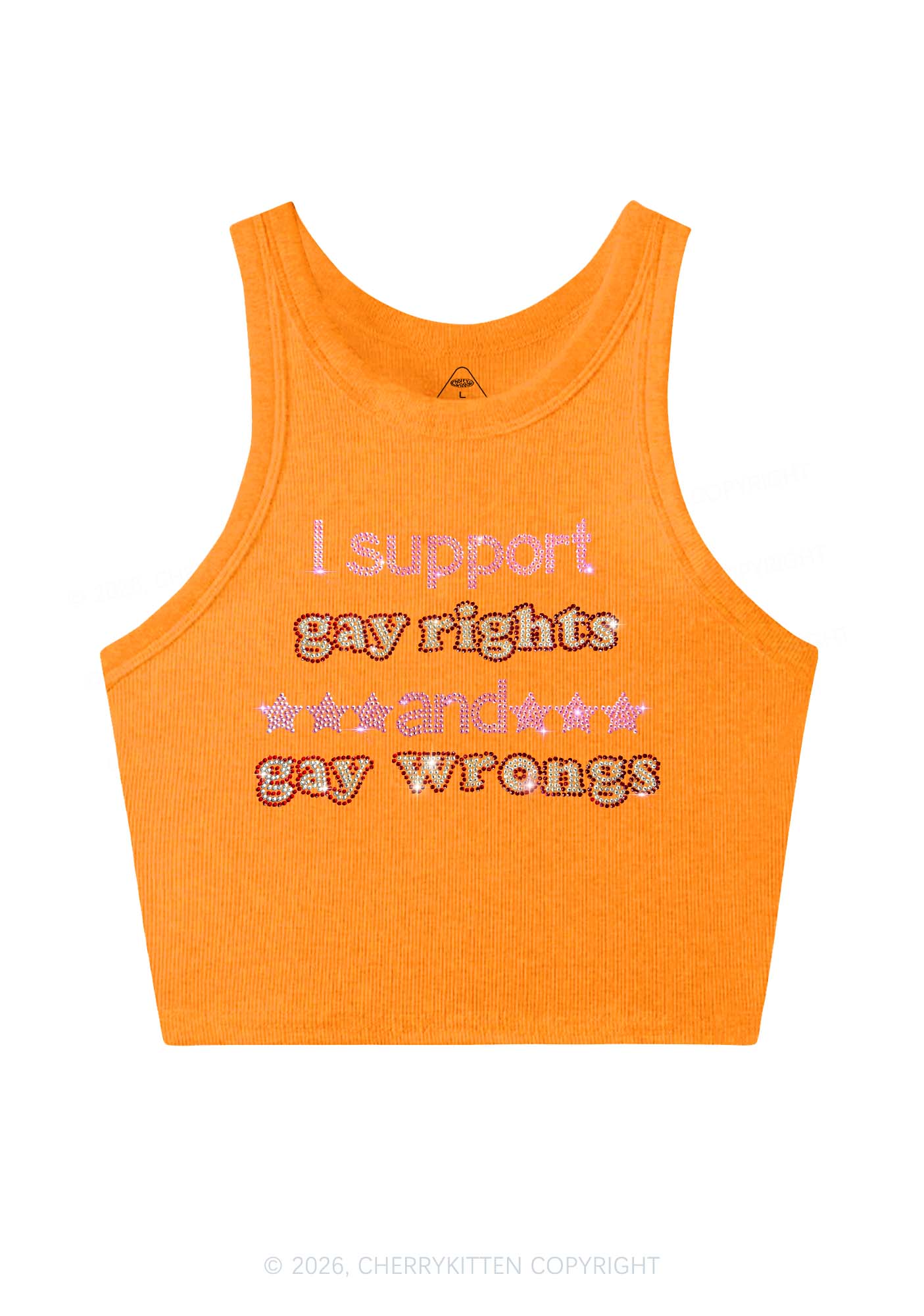 Rhinestone I Support Gay Rights Y2K Crop Tank Top Cherrykitten