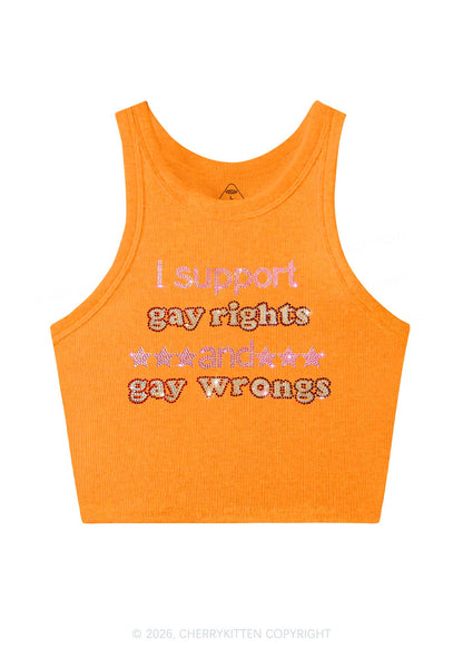 Rhinestone I Support Gay Rights Y2K Crop Tank Top Cherrykitten